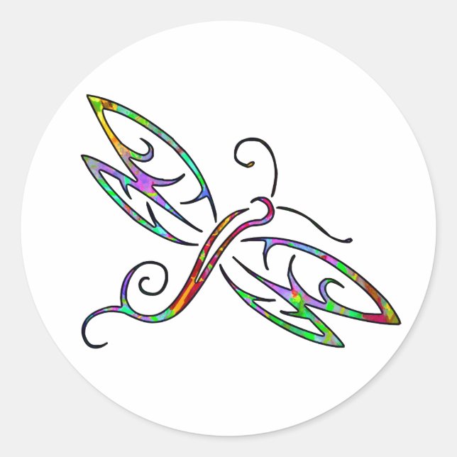 Colorful dragonfly classic round sticker (Front)