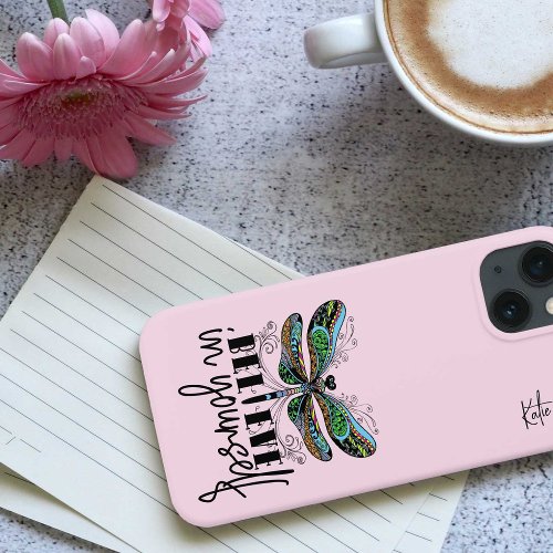 Colorful Dragonfly Encouraging Words Soft Pink  iPhone 13 Case