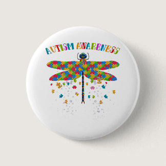 Colorful Dragonfly For Autism Awareness Day Button