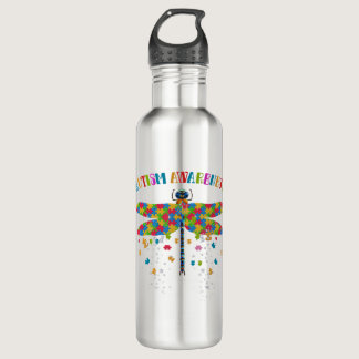 Colorful Dragonfly For Autism Awareness Day Stainless Steel Water Bottle