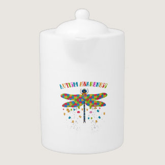 Colorful Dragonfly For Autism Awareness Day Teapot