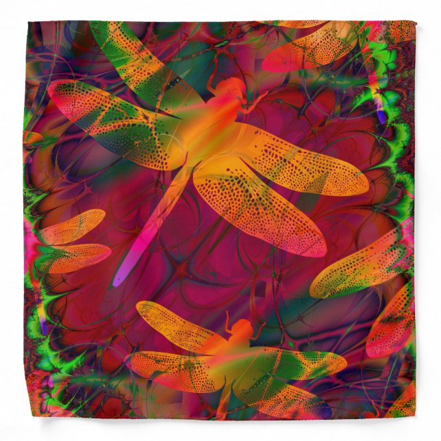 Colorful Dragonfly Gold Purple Pattern Bandana (Front)