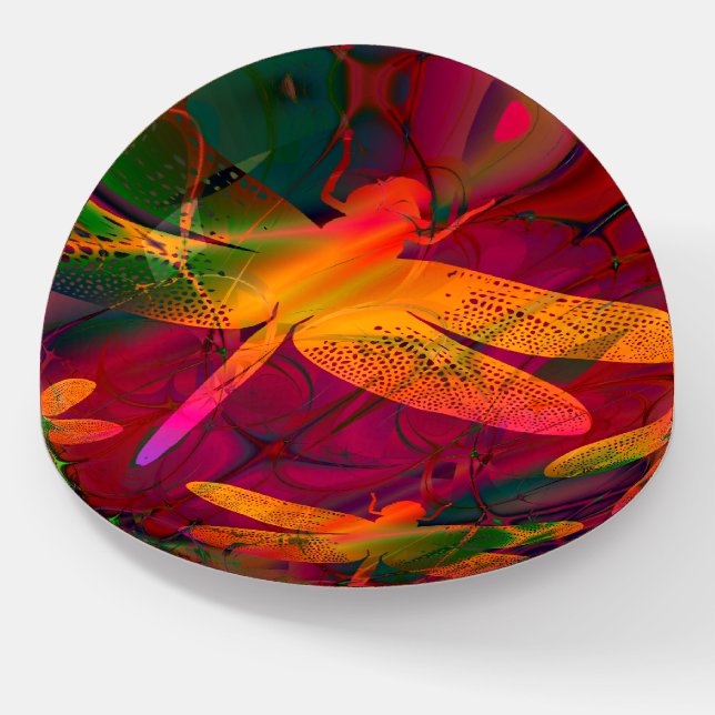 Colorful Dragonfly Gold Purple Pattern Paperweight (Angled)