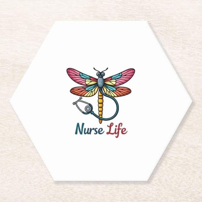 Colorful dragonfly Nurse life T-Shirt (1) Paper Coaster (Front)