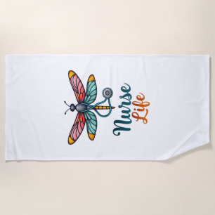 Colorful dragonfly Nurse life T-Shirt (2) Beach Towel