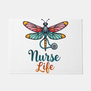 Colorful dragonfly Nurse life T-Shirt (2) Doormat