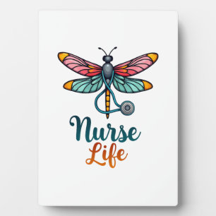 Colorful dragonfly Nurse life T-Shirt (2) Plaque