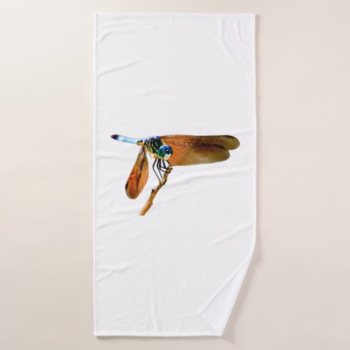 Colorful dragonfly on a branch bath towel
