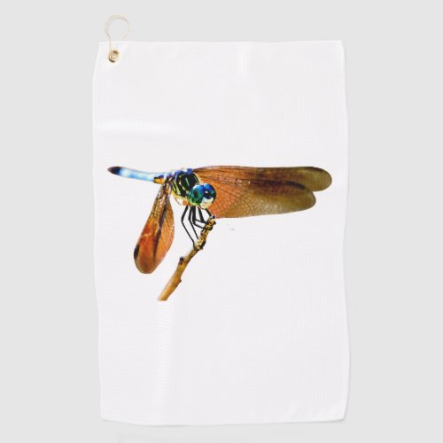 Colorful dragonfly on a branch golf towel