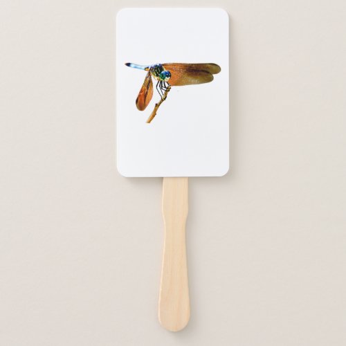 Colorful dragonfly on a branch hand fan