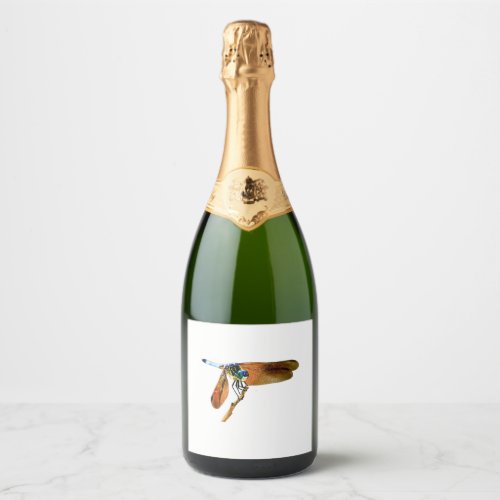 Colorful dragonfly on a branch sparkling wine label