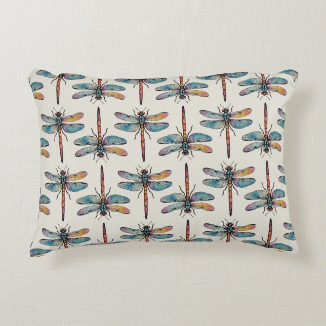 Colorful Dragonfly Pattern Accent Pillow (Front)