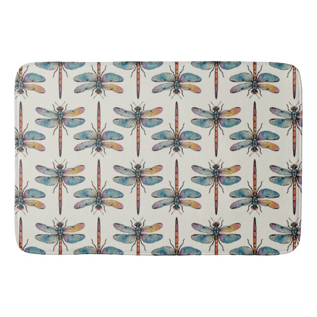 Colorful Dragonfly Pattern Bath Mat (Front)