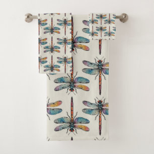 Colorful Dragonfly Pattern Bath Towel Set