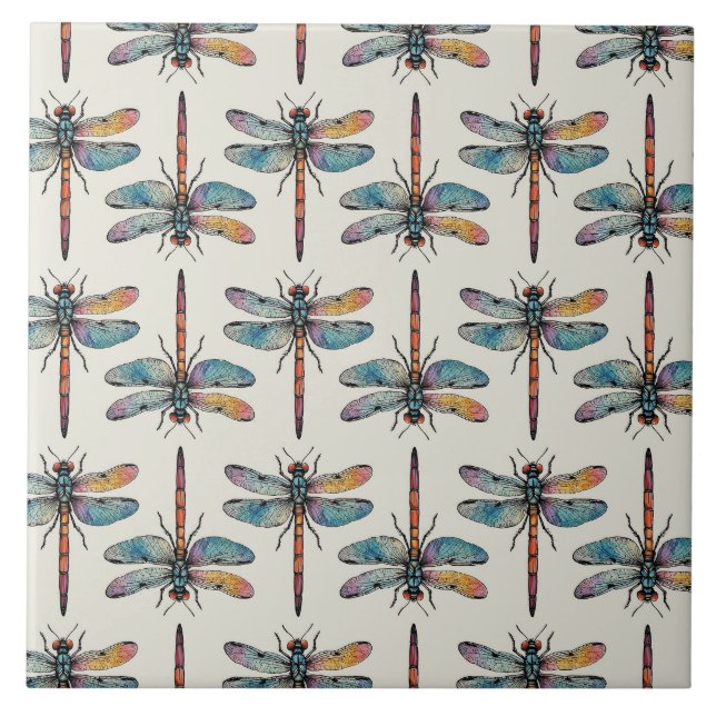 Colorful Dragonfly Pattern Ceramic Tile (Front)