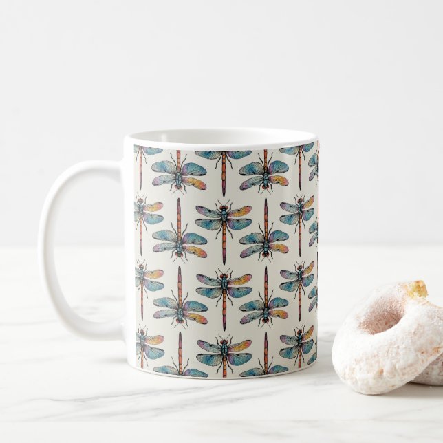 Colorful Dragonfly Pattern Coffee Mug (With Donut)