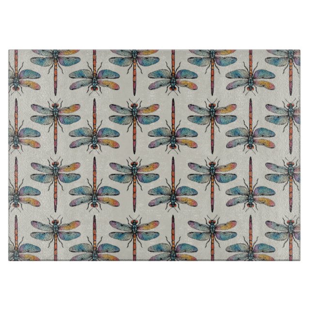 Colorful Dragonfly Pattern Cutting Board (Front)