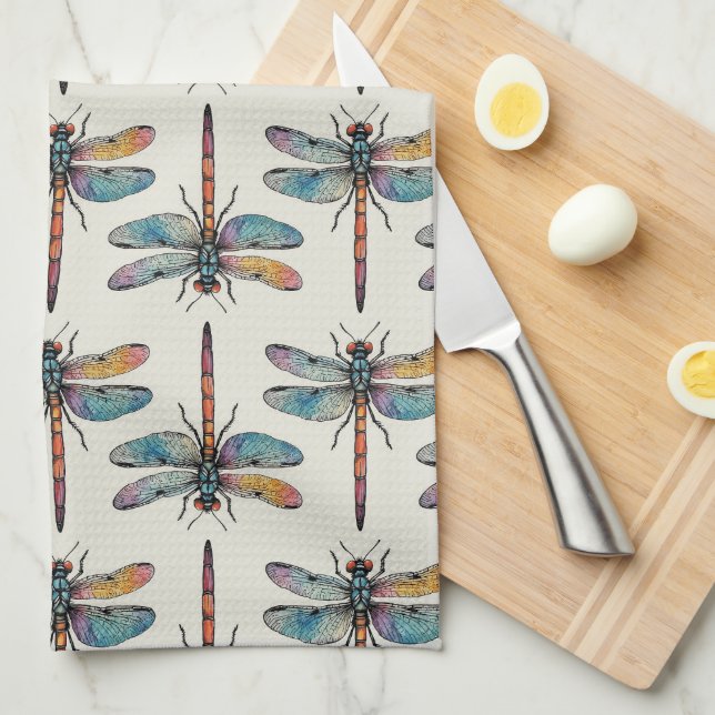 Colorful Dragonfly Pattern Kitchen Towel (Quarter Fold)