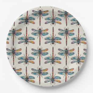 Colorful Dragonfly Pattern Paper Plates