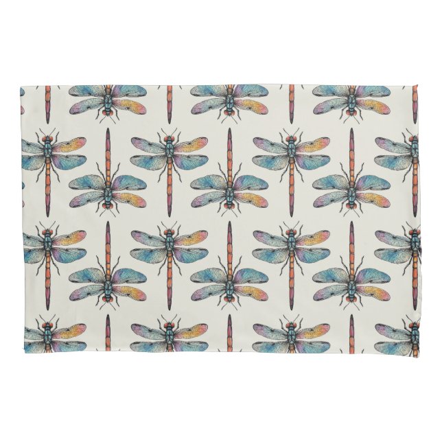 Colorful Dragonfly Pattern Pillow Case (Front-Left)