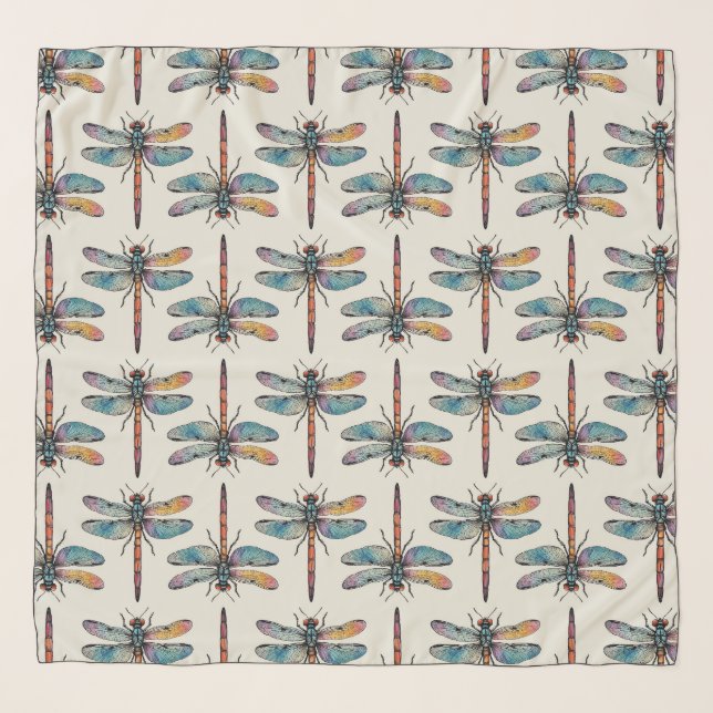 Colorful Dragonfly Pattern Scarf (Front)