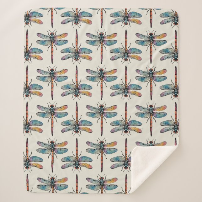 Colorful Dragonfly Pattern Sherpa Blanket (Front)