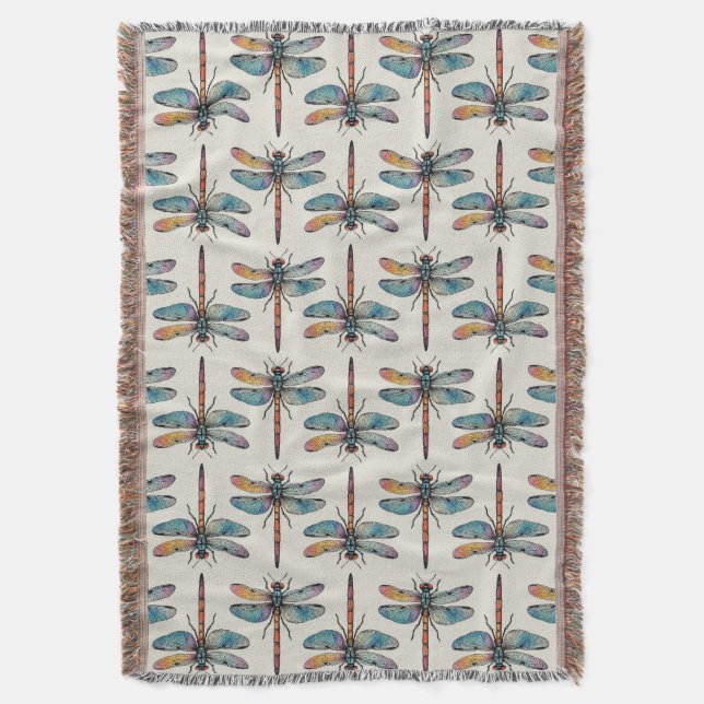 Colorful Dragonfly Pattern Throw Blanket (Front Vertical)