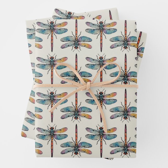 Colorful Dragonfly Pattern Wrapping Paper Sheets (In situ)