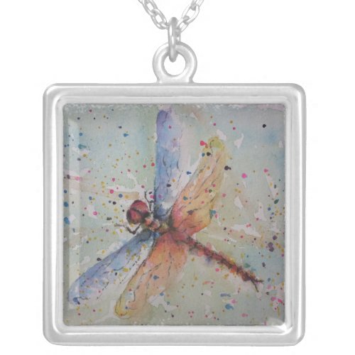 COLORFUL DRAGONFLY SILVER PLATED NECKLACE