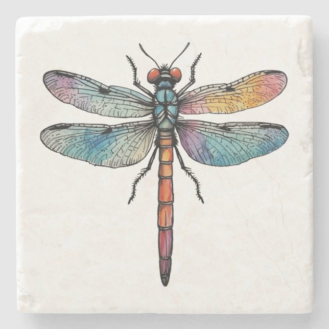 Colorful Dragonfly Stone Coaster (Front)