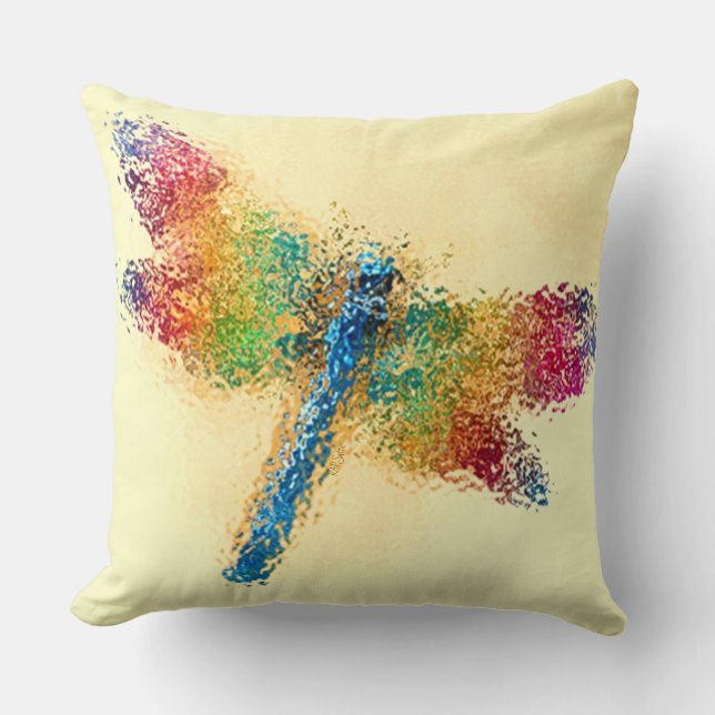 Colorful Dragonfly Yellow Throw Pillow (Front)