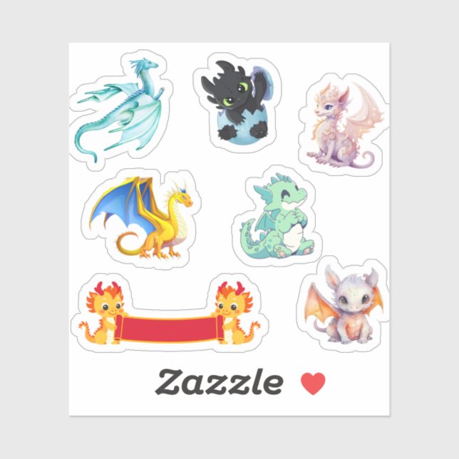 Colorful dragons Custom-Cut Vinyl Sticker (Sheet)