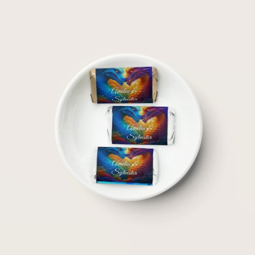Colorful Dragons in Love 2-Sided Chocolate Wrapper Hershey's Miniatures Colorful Dragons in Love 2-Sided Chocolate Wrapper Hershey's Miniatures