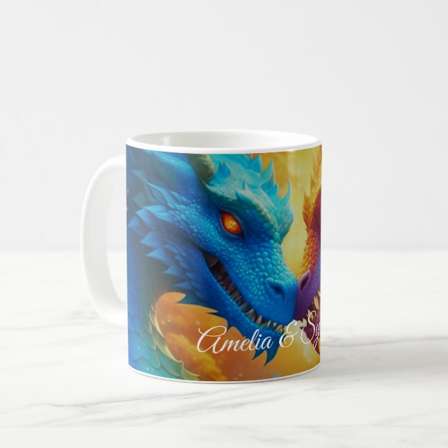 Colorful Dragons in Love Coffee Mug (Front Left)