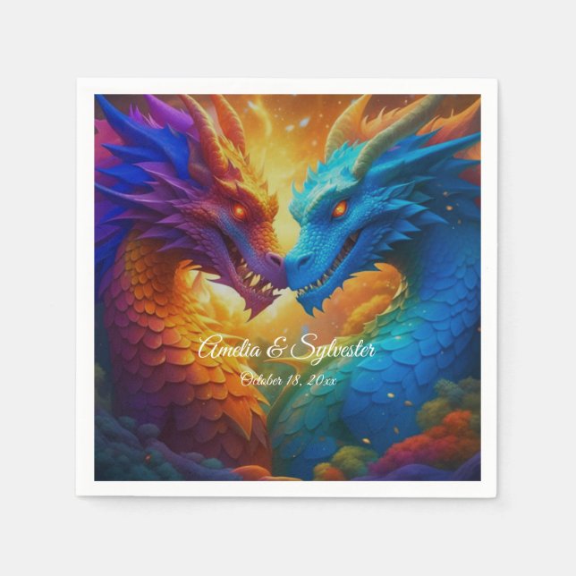 Colorful Dragons in Love Napkins (Front)