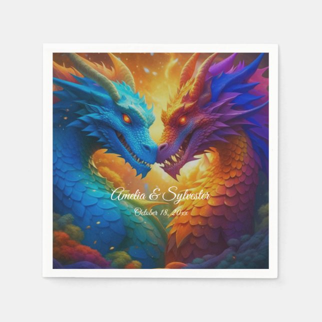 Colorful Dragons in Love Napkins (Front)