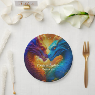 Colorful Dragons in Love Paper Plates