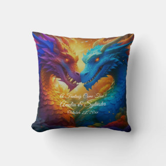 Colorful Dragons in Love Throw Pillow