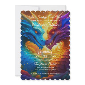 Colorful Dragons in Love Wedding Invitation