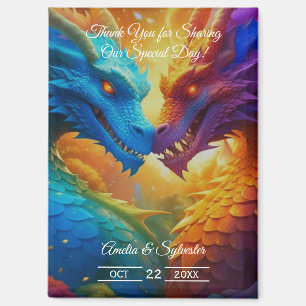 Colorful Dragons in Love Wedding Thank You Magnet