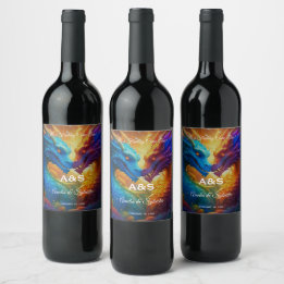 Colorful Dragons in Love Wedding Wine Label