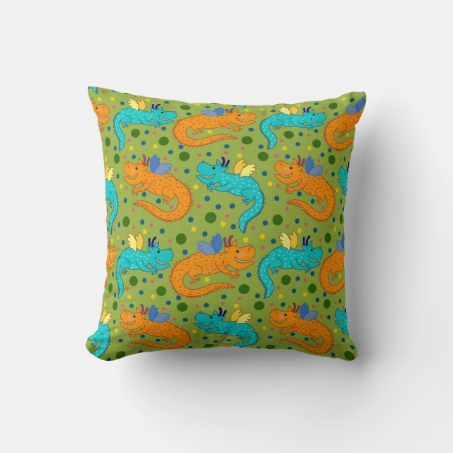 Colorful dragons throw pillow (Front)