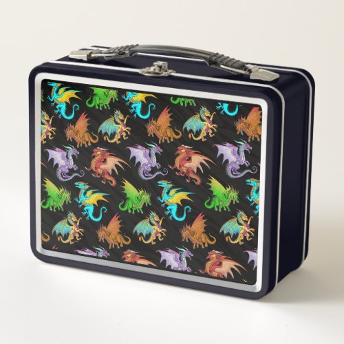 Colorful Dragons Tin Metal Lunch Box