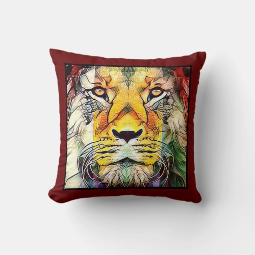 Colorful Dramatic Lion Wildlife Digital Pop Art Throw Pillow