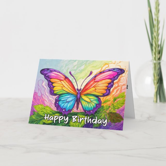 Colorful Drawing Butterfly Happy Birthday Card (Front)