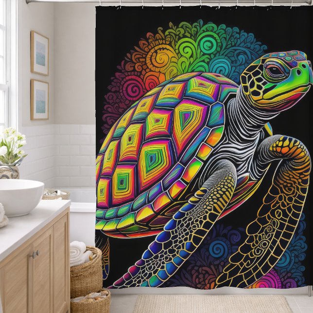 Colorful Drawing of Sea Turtle Shower Curtain (Creator Uploaded)