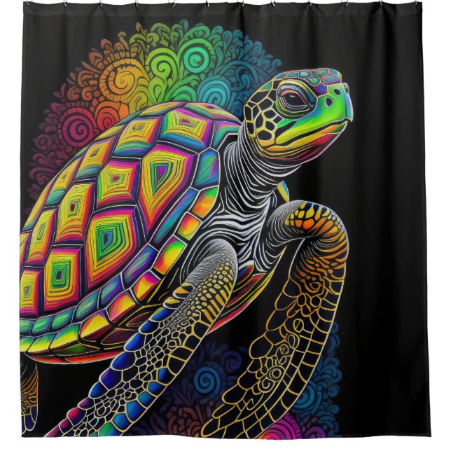 Colorful Drawing of Sea Turtle Shower Curtain (Front)