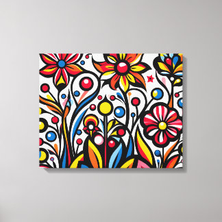 Colorful Drawn Flowers - Canvas Print
