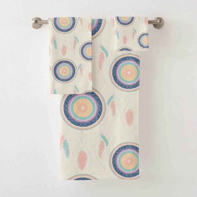 Colorful Dream Catcher Mandala Bath Towel Set (Insitu)