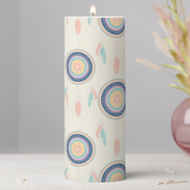 Colorful Dream Catcher Mandala Pillar Candle (In Situ)